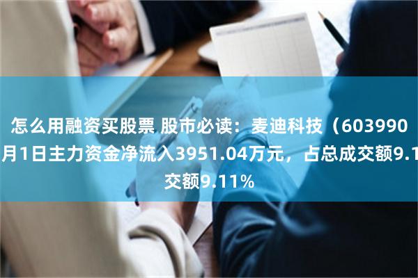 怎么用融资买股票 股市必读：麦迪科技（603990）7月1日主力资金净流入3951.04万元，占总成交额9.11%