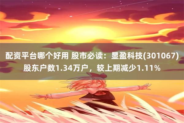 配资平台哪个好用 股市必读：显盈科技(301067)股东户数1.34万户，较上期减少1.11%